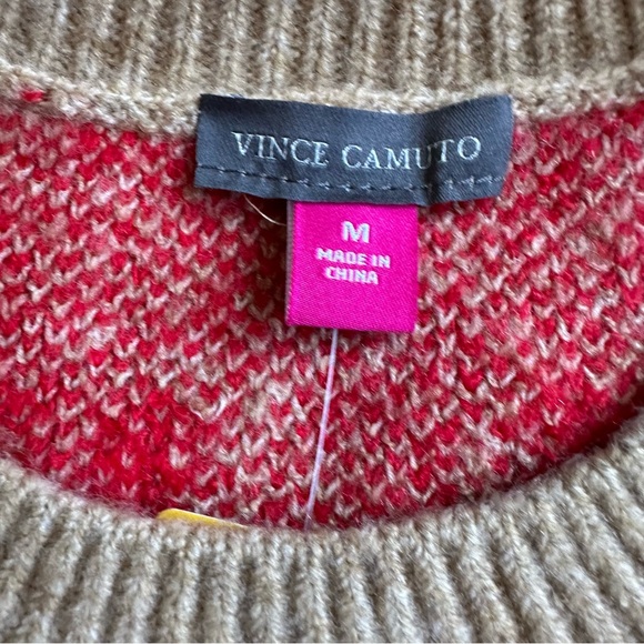 Vince Camuto Women Camel Tan Red Luxe Valentine Heart Sweater Size Medium NWT - Picture 4 of 6